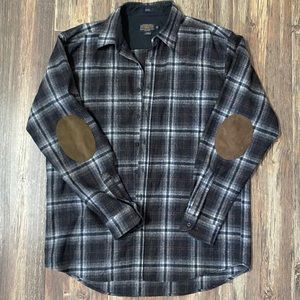 Pendleton Trail Plaid Long Sleeve Wool Button Down Shirt Elbow Patches XL